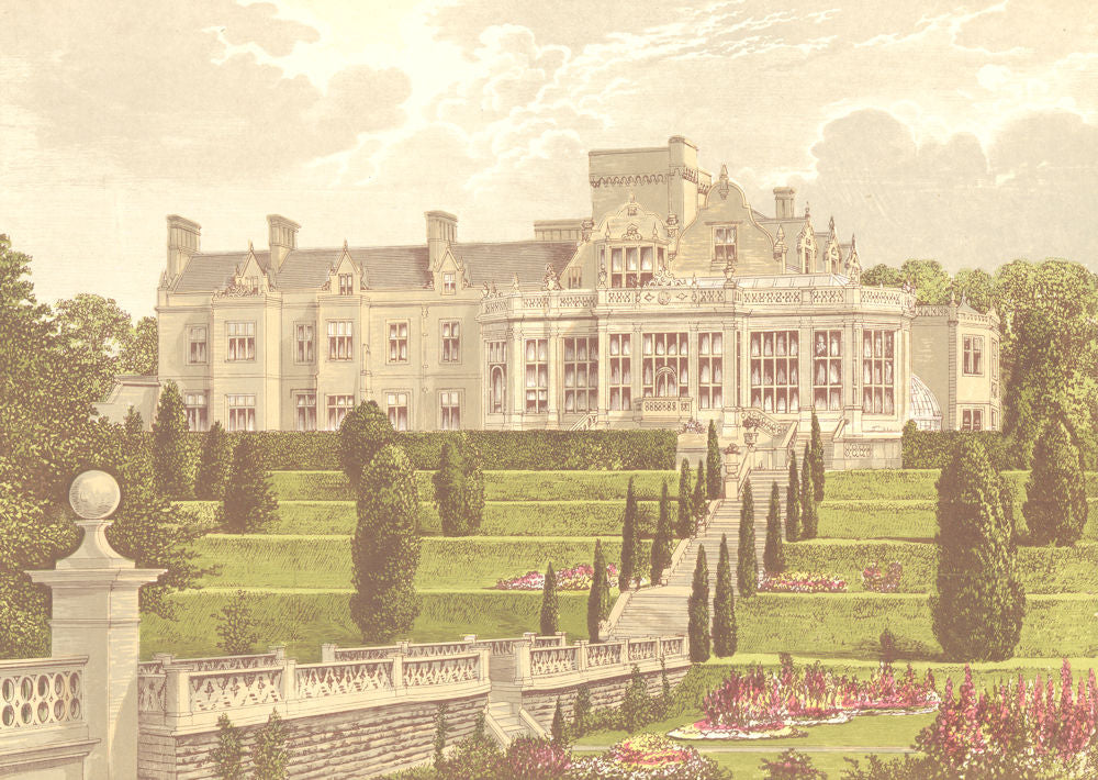 EASTON HALL, Grantham, Lincolnshire (Cholmeley, Baronet) 1891 old print